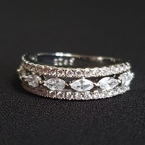 Charm Silver Three Layered Diamond Ring